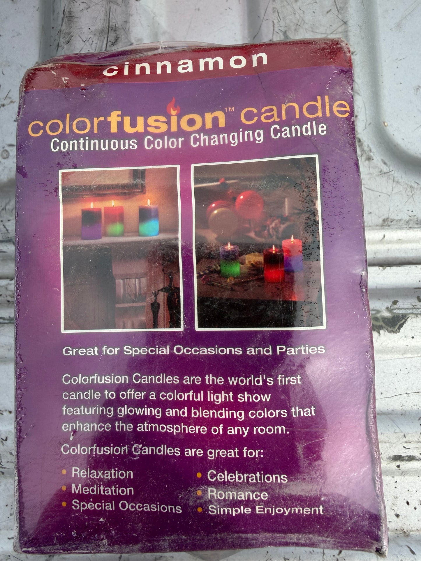 Color fusion candle changing colors new in box dented Cinnamon…