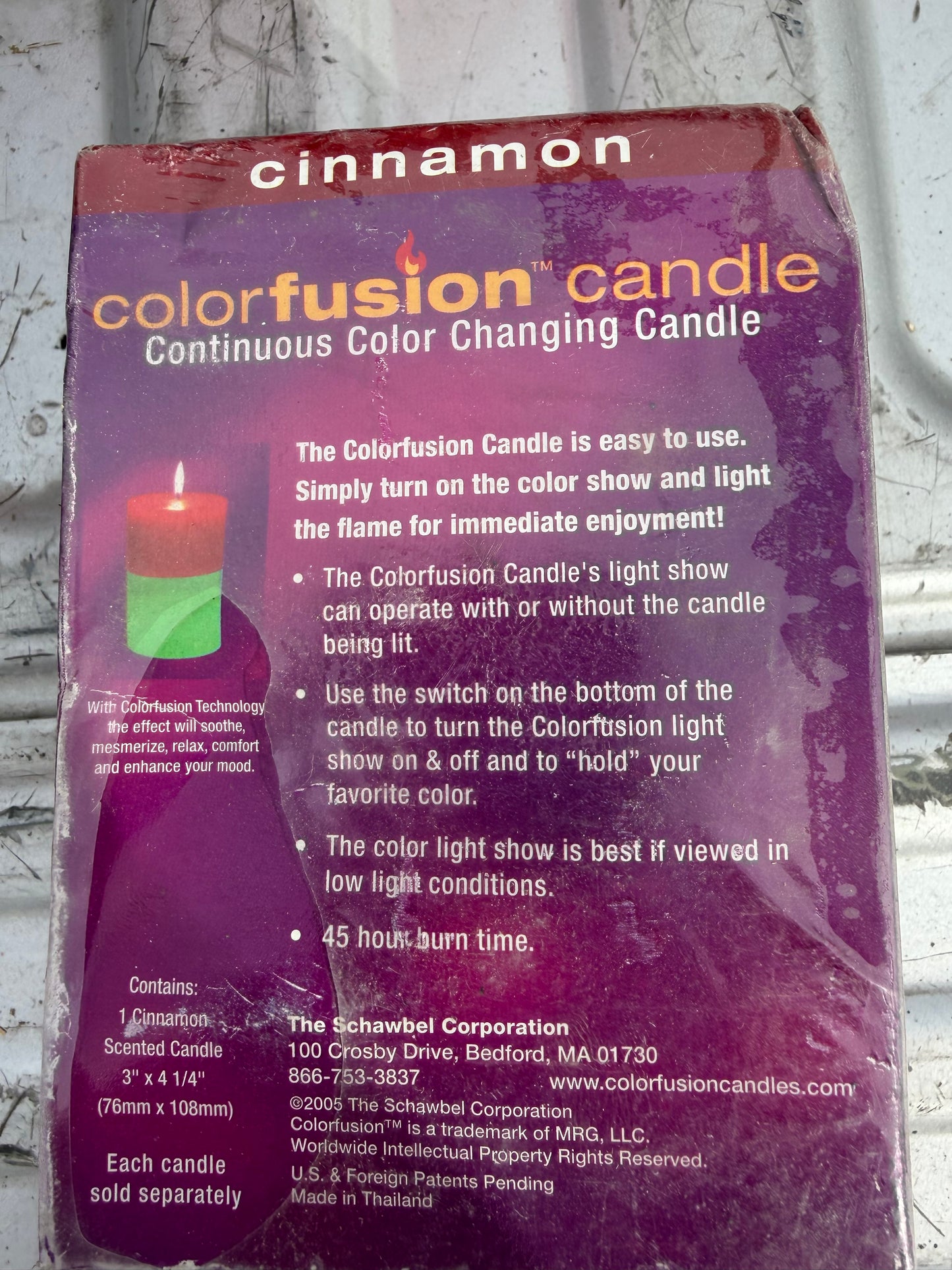 Color fusion candle changing colors new in box dented Cinnamon…