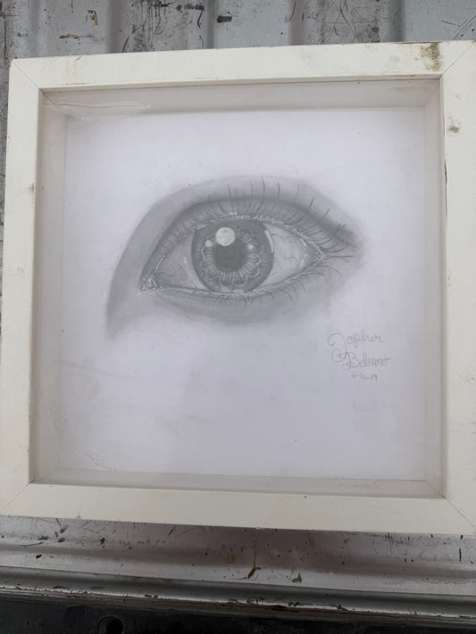 Graphic Art picture woman’s eye very detailed signed art pencil…
