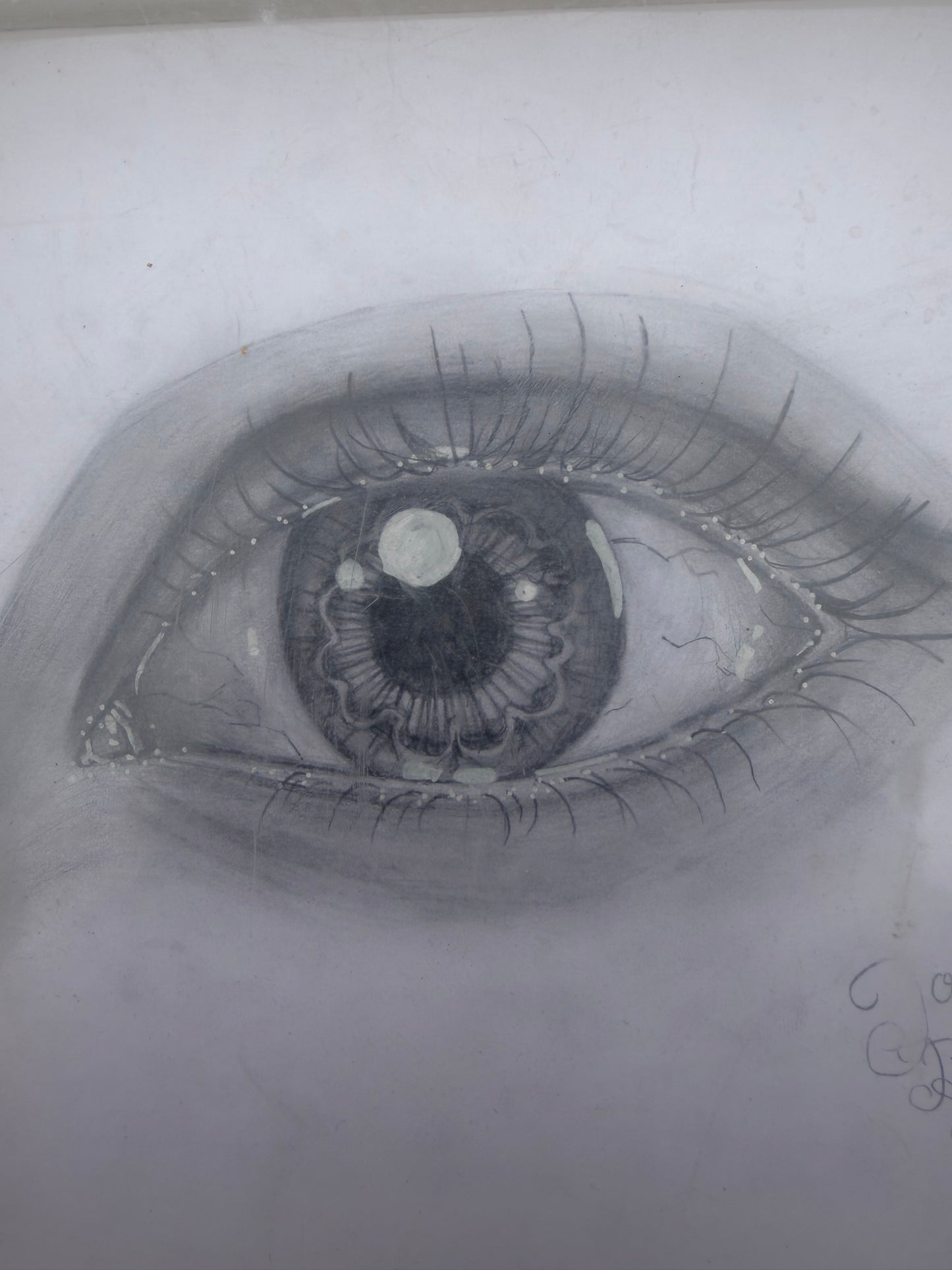 Graphic Art picture woman’s eye very detailed signed art pencil…