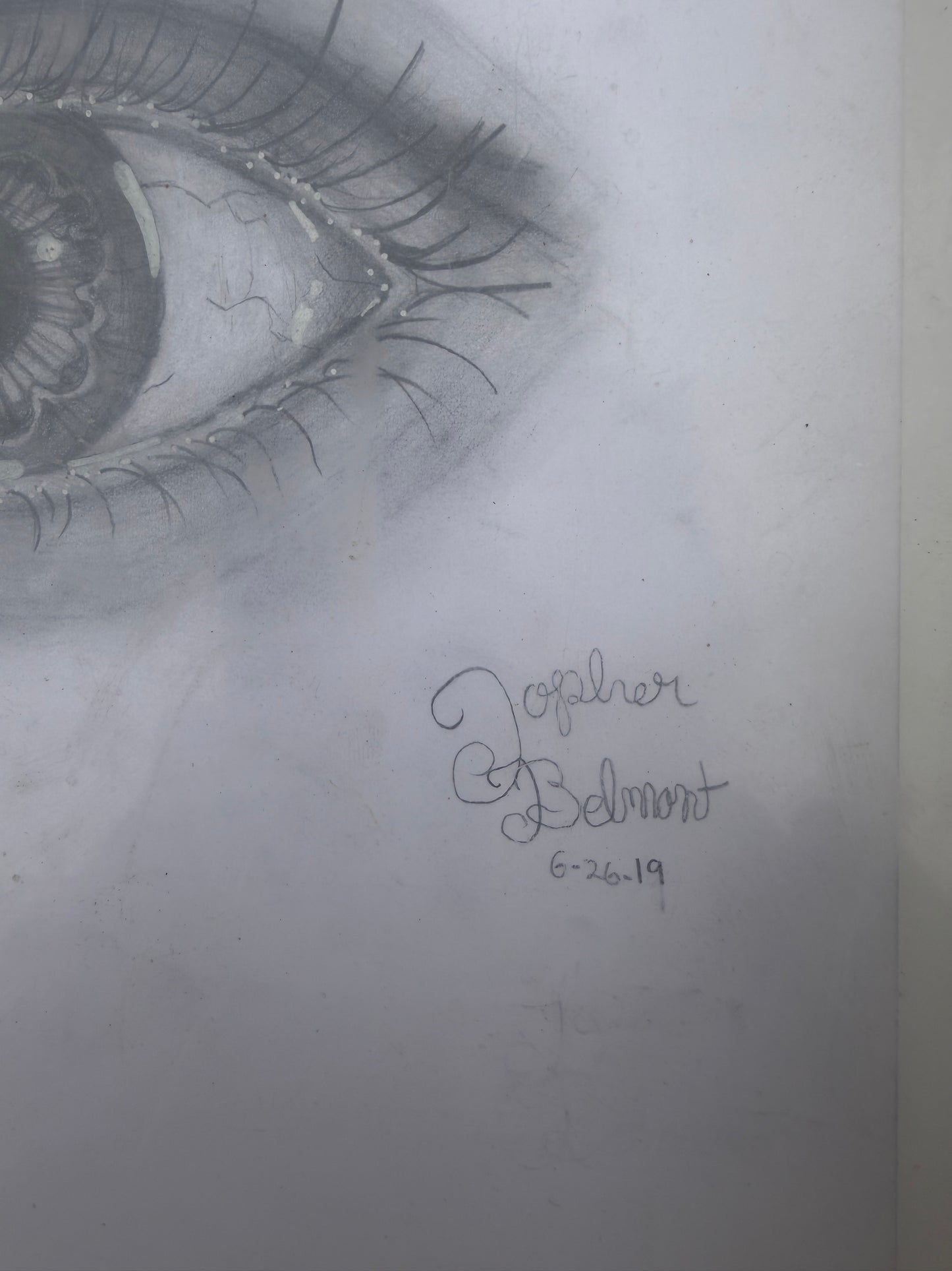 Graphic Art picture woman’s eye very detailed signed art pencil…