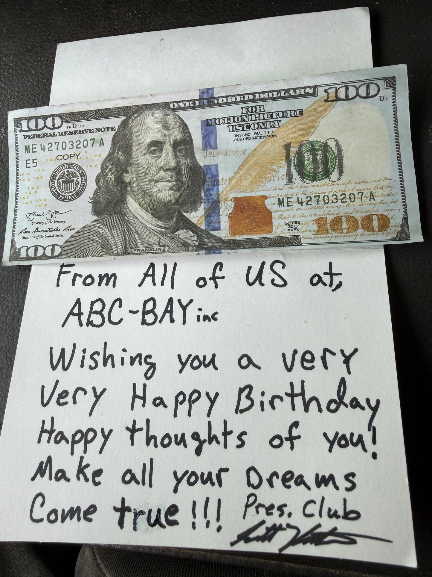 ABC-BAY ANNONYMOUS BIRTHDAY CARD FOR LIFE EVERY YEAR ON YOUR BIRTHDAY FREE  FROM 1 -1000 DOLLARS JUST PAY ONE TIME SHIPPING OF 5 $ FOR INFO AND EVERY 90DAYS GET A NEWS LETTER FOR FREE GIFTS  FOR MEMBERS ONLY!!!!