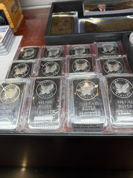 Silver bar bullion 10 ounce bar new shiny 99.9 pure silver …