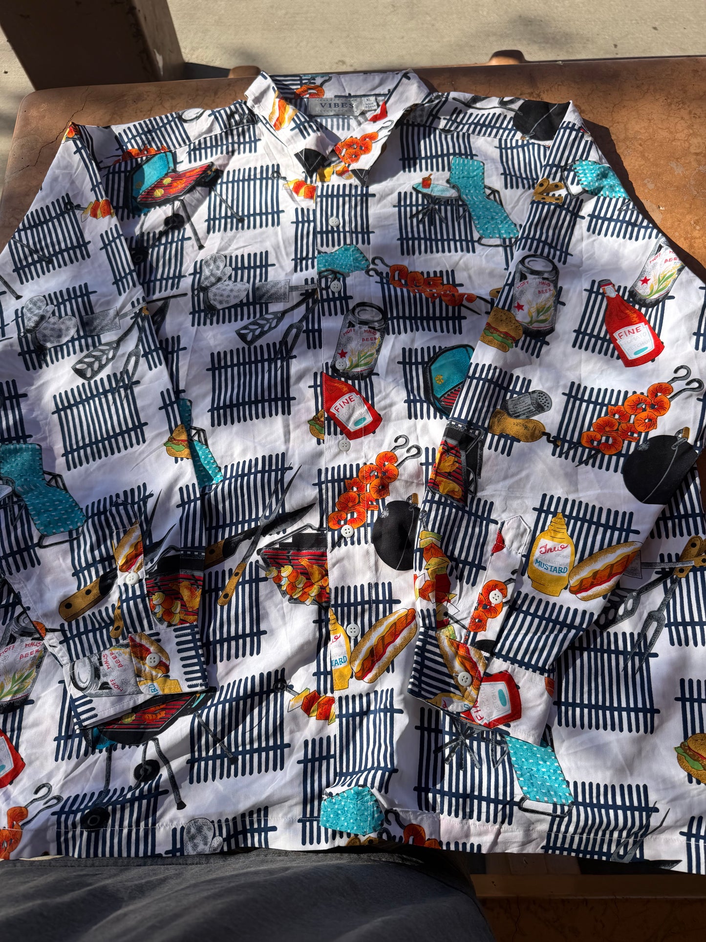 Vibes sport BBQ Barbecue button down shirt cool casual shirt for outdoor party new size XL…