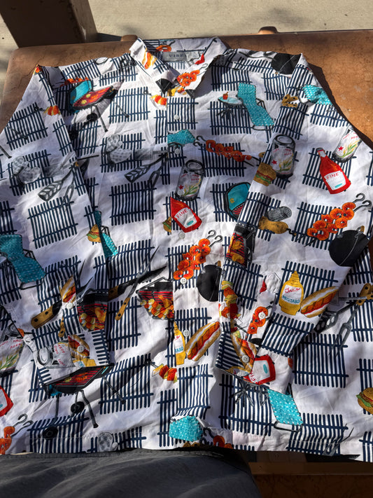 Vibes sport BBQ Barbecue button down shirt cool casual shirt for outdoor party new size XL…