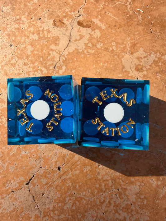 Texas Station Casino 2 blue color Dice gaming actual official dice this casino is demolished now …