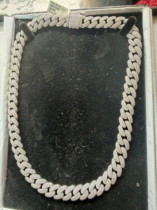 Big silver Cuban chain necklace 99.9 pure silver bling chain new 285grams silver with small lab diamonds on front …