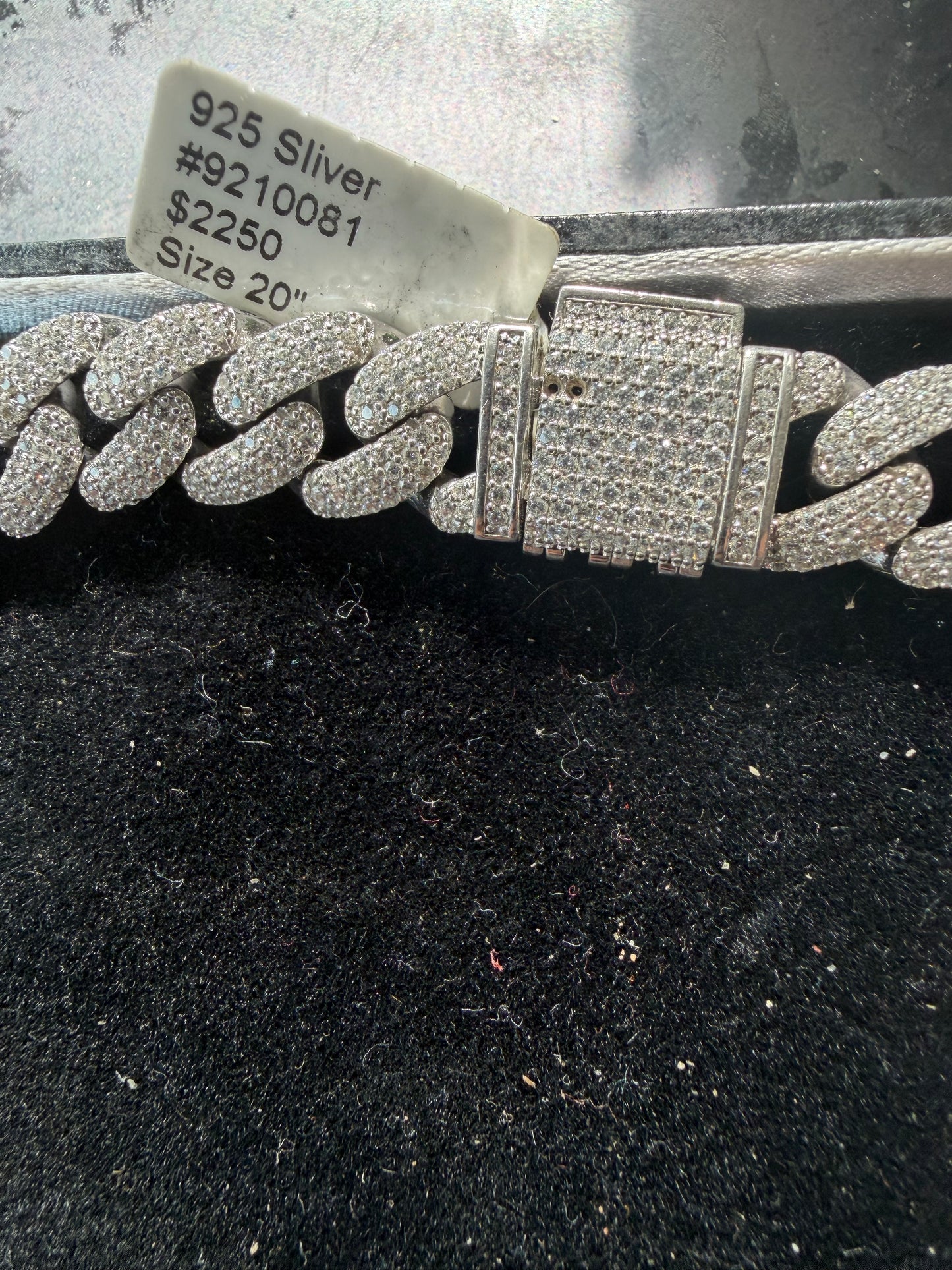 Big silver Cuban chain necklace 99.9 pure silver bling chain new 285grams silver with small lab diamonds on front …