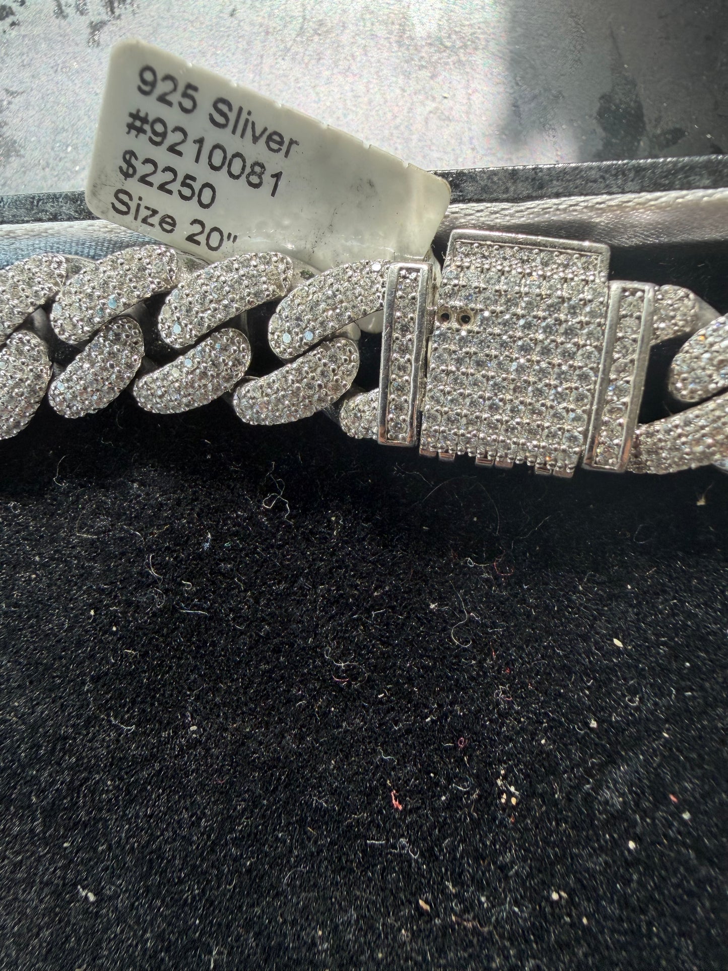 Big silver Cuban chain necklace 99.9 pure silver bling chain new 285grams silver with small lab diamonds on front …