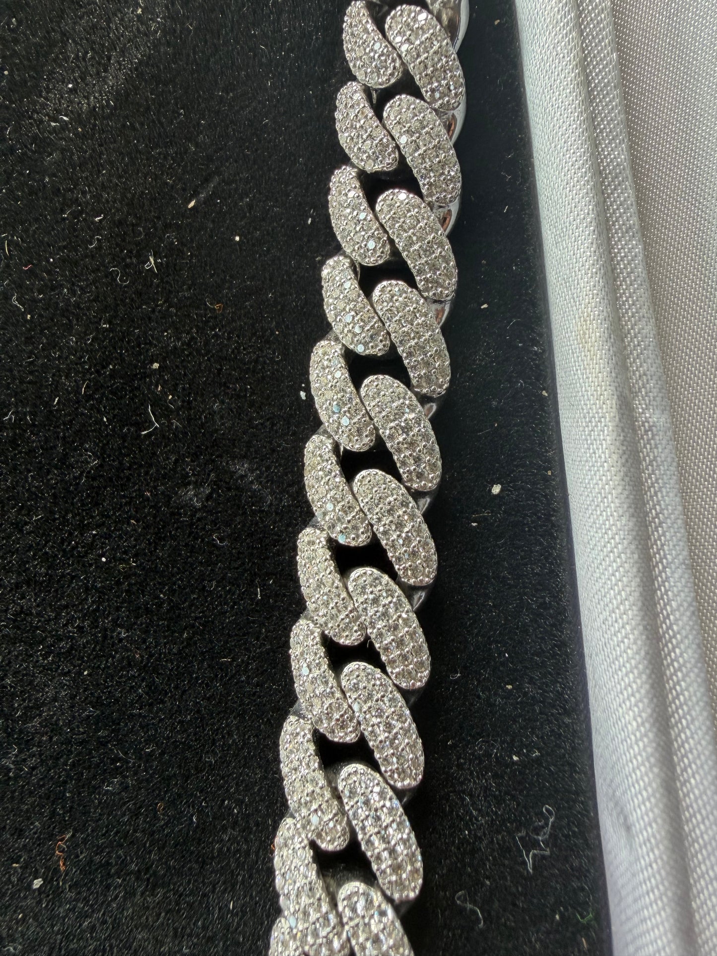 Big silver Cuban chain necklace 99.9 pure silver bling chain new 285grams silver with small lab diamonds on front …