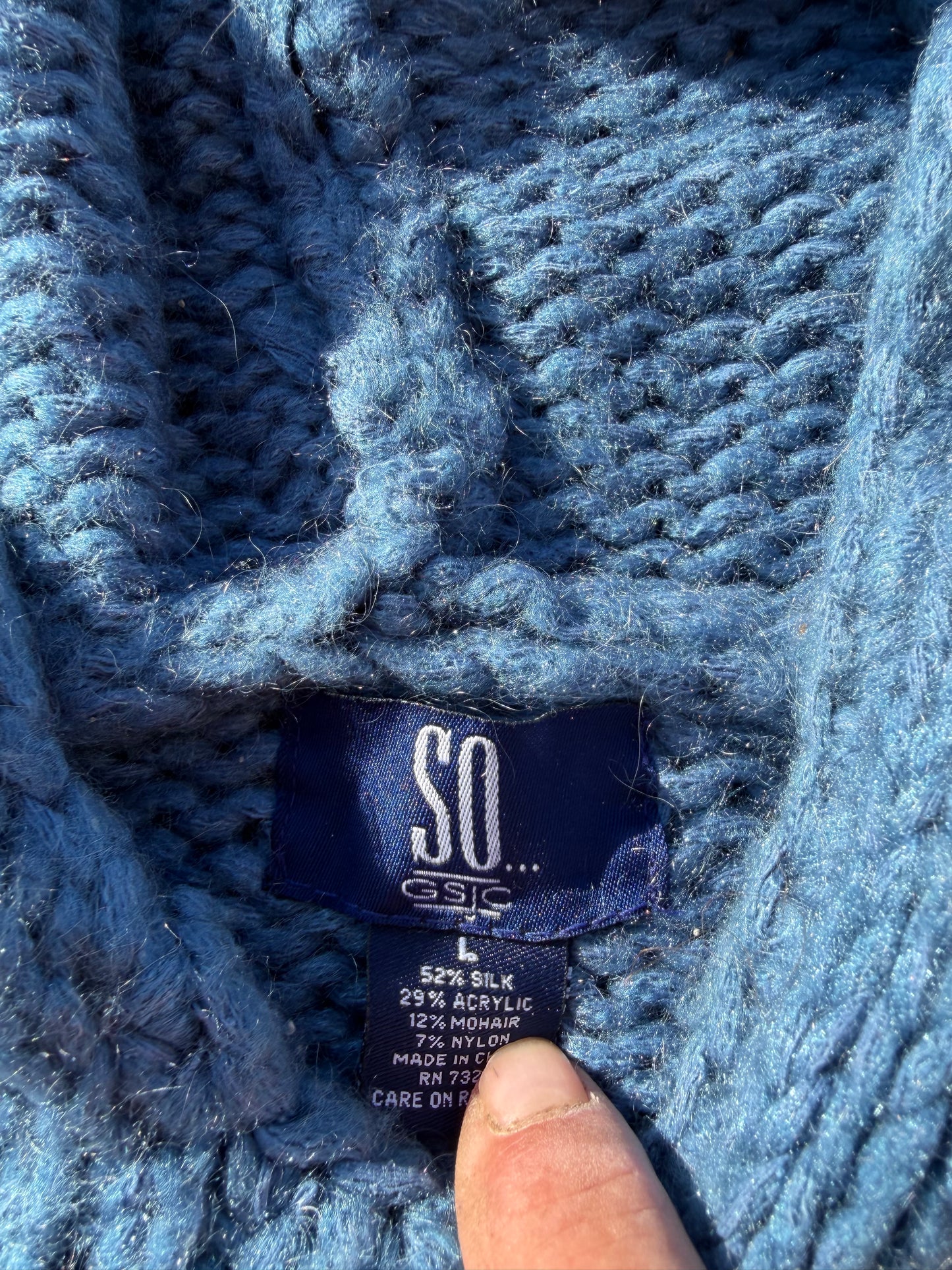 SO… clothing line. Sweater knitted silk sweater pullover  size Large blue color. …