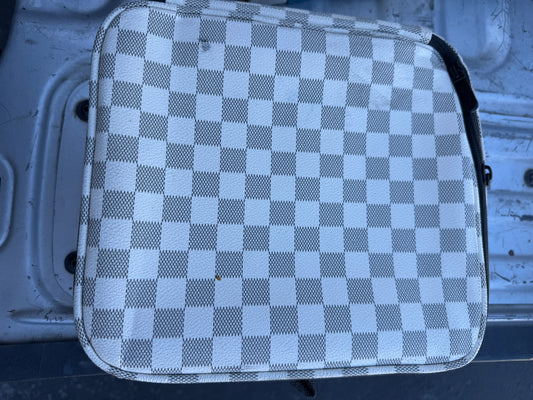 Book carrying case bible or books new white and gray checkered 9X10 zipper…
