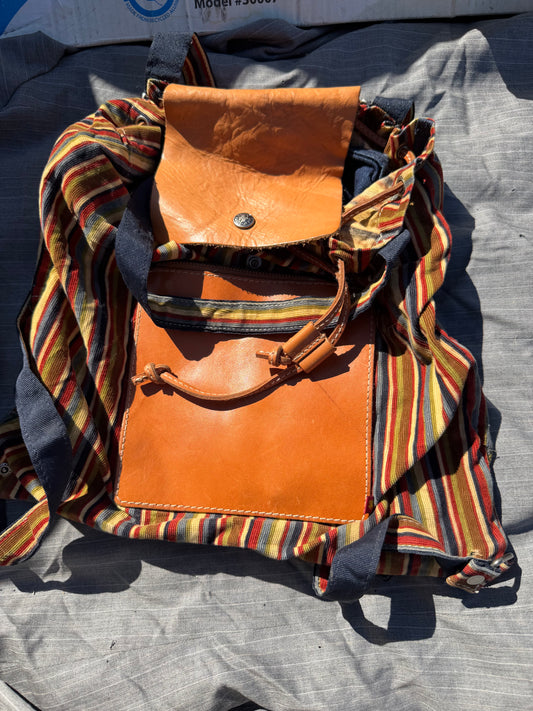 Lucky Brand purse real leather and cloth very colorful medium size purse new …