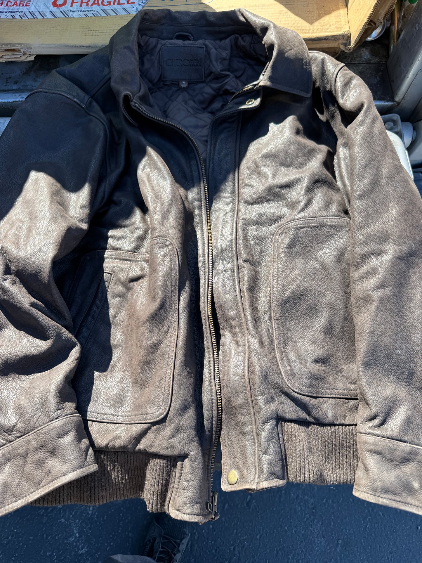 Cherokee real leather coat size XL zipper with pockets bomber style coat …
