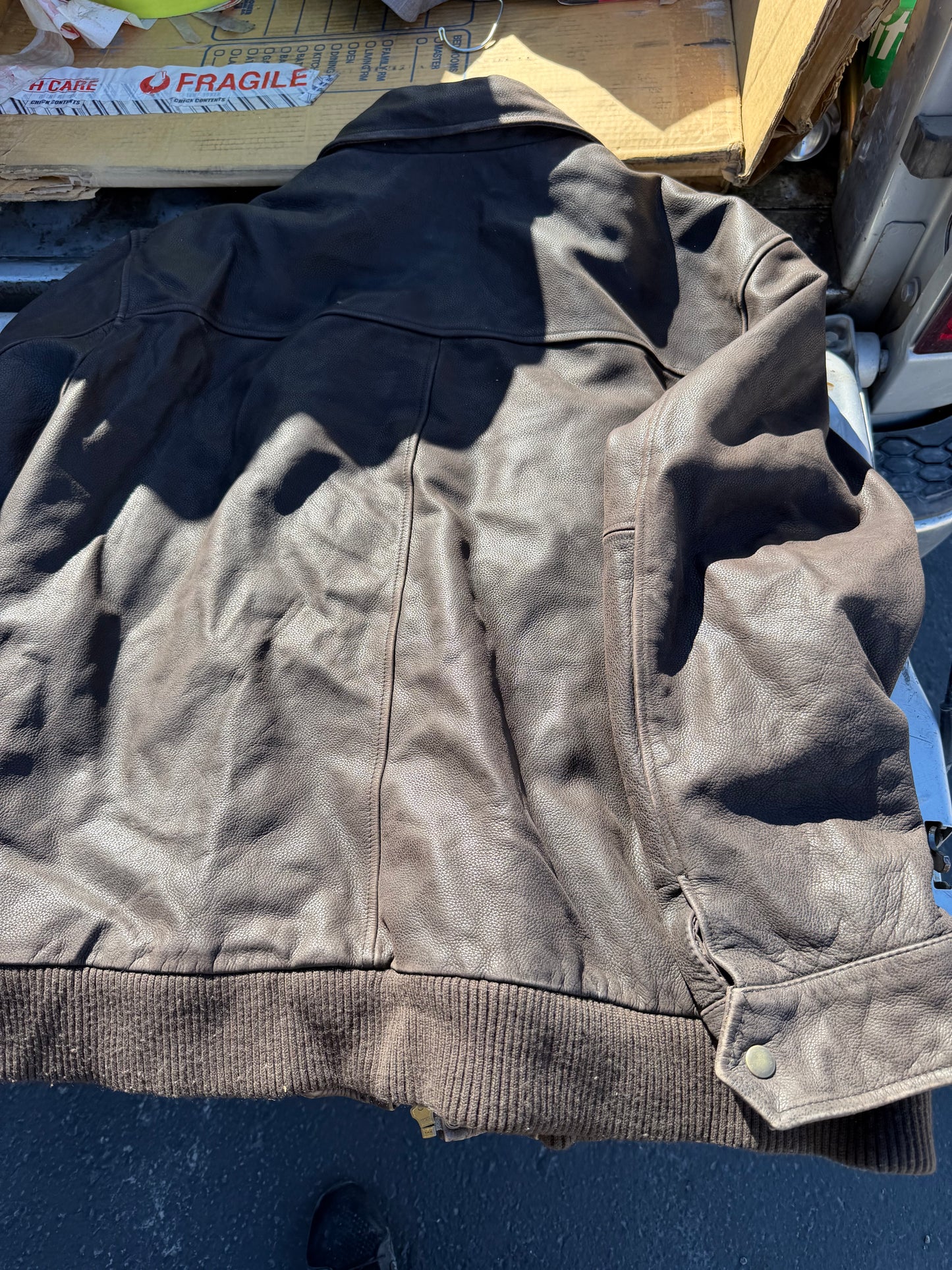 Cherokee real leather coat size XL zipper with pockets bomber style coat …