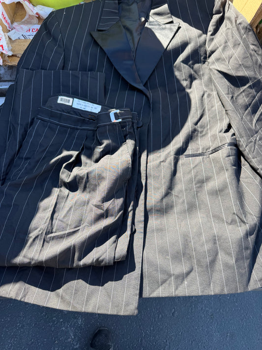 After Six clothing company Business suit ladies suit black with stripes tall and size 45 waistband tall jacket and long pants…