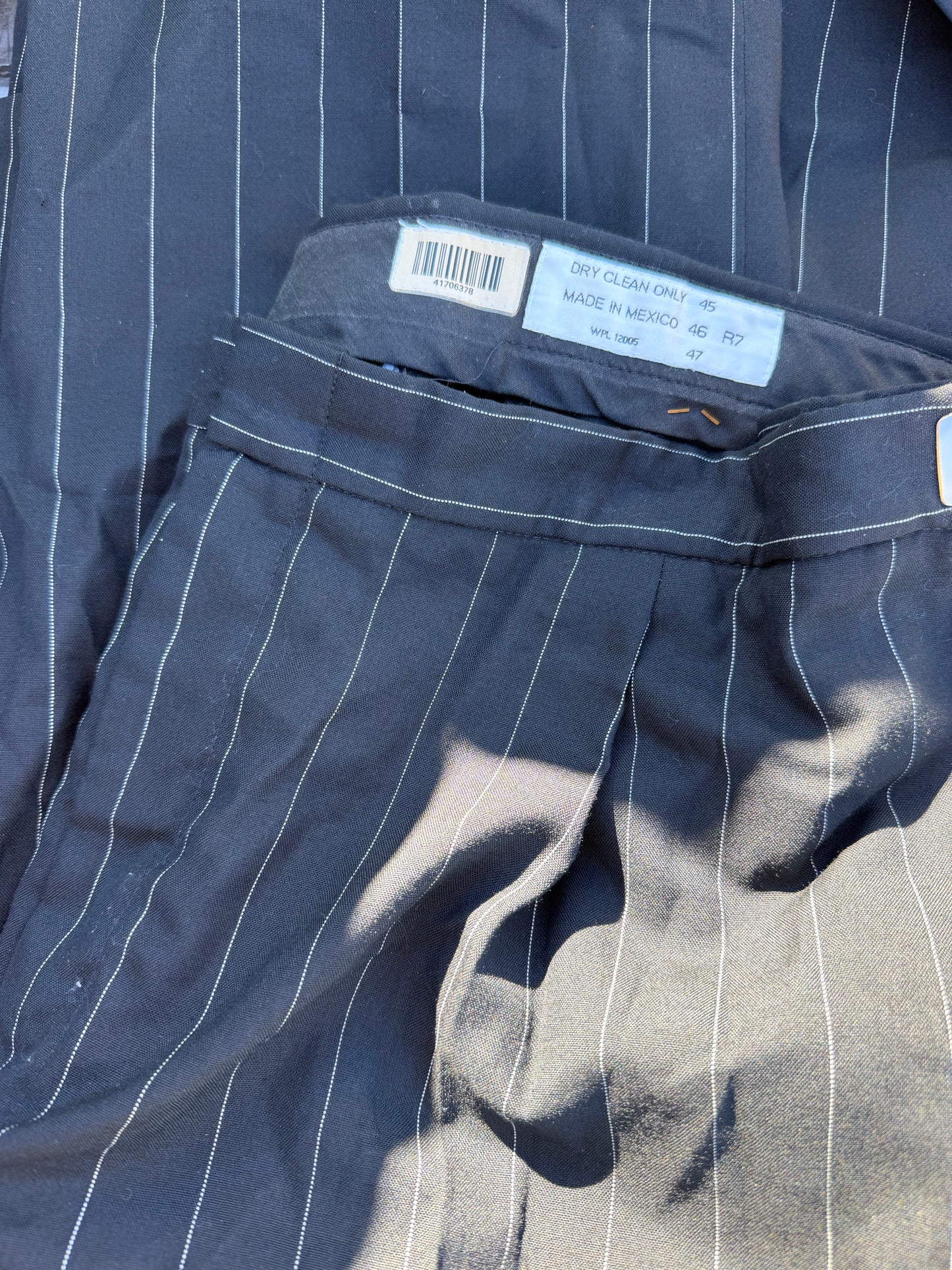 After Six clothing company Business suit ladies suit black with stripes tall and size 45 waistband tall jacket and long pants…