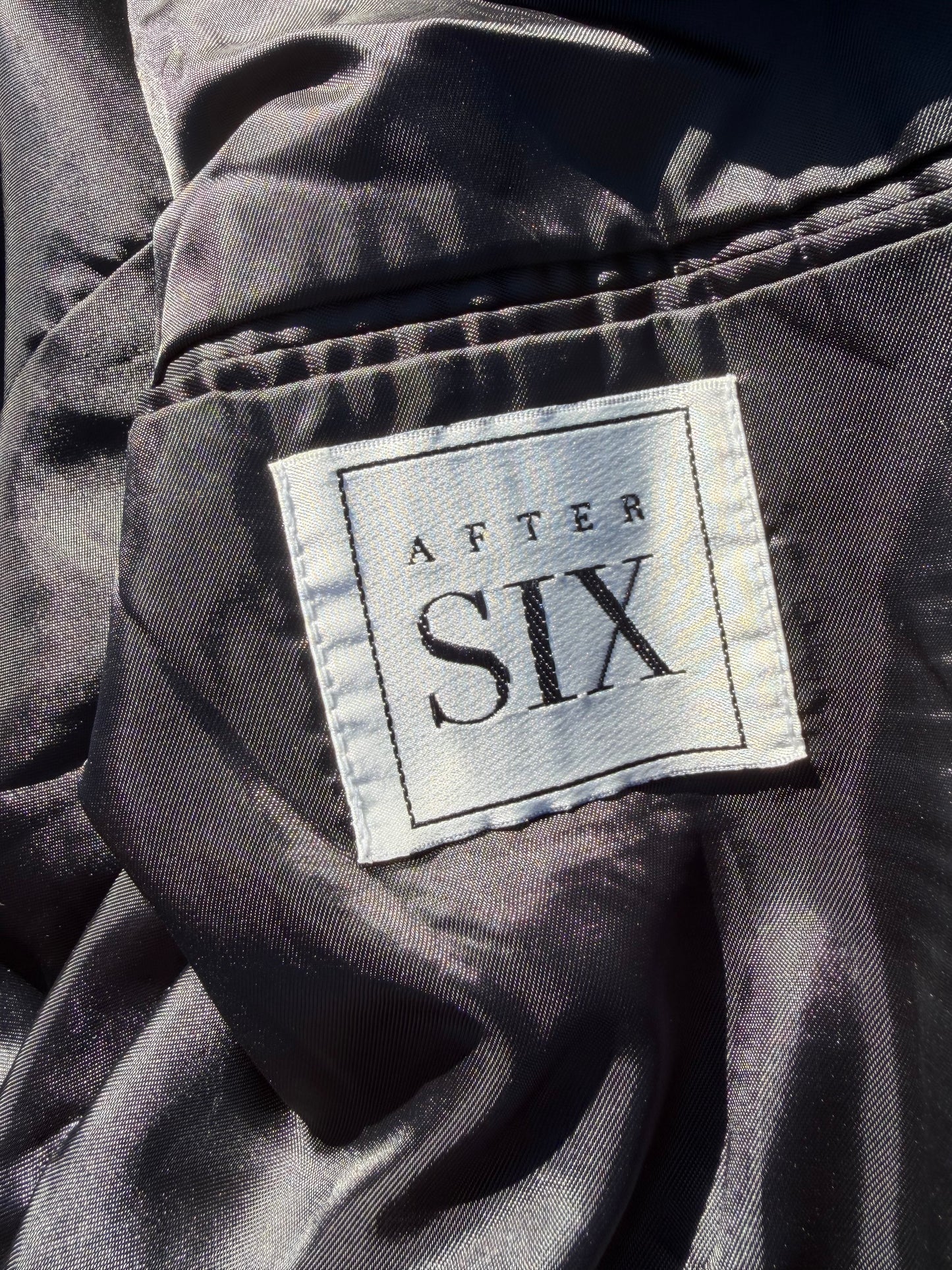 After Six clothing company Business suit ladies suit black with stripes tall and size 45 waistband tall jacket and long pants…