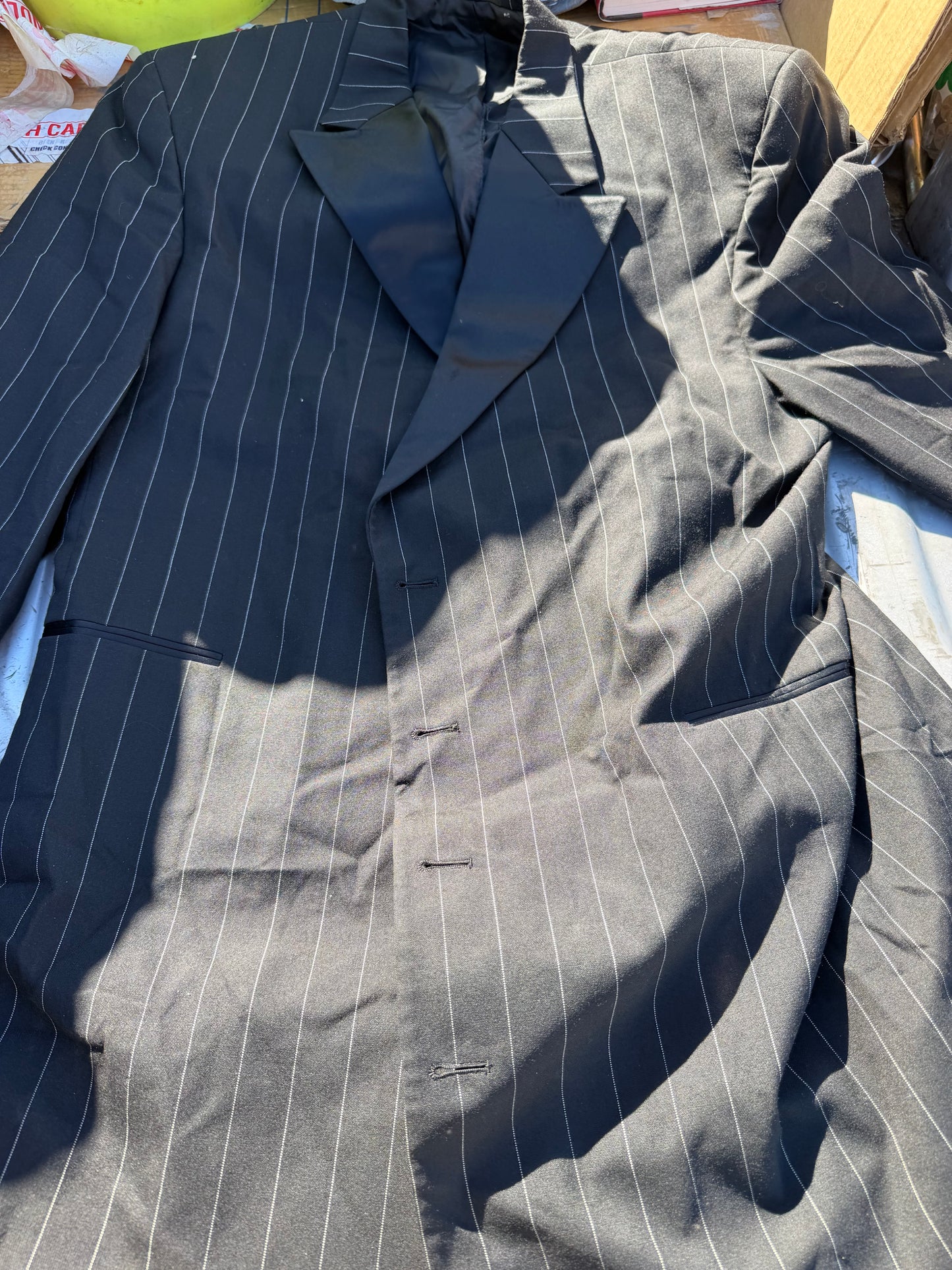 After Six clothing company Business suit ladies suit black with stripes tall and size 45 waistband tall jacket and long pants…