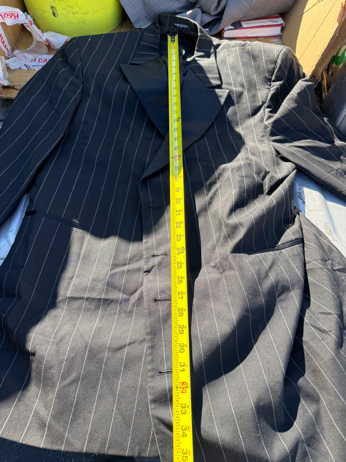 After Six clothing company Business suit ladies suit black with stripes tall and size 45 waistband tall jacket and long pants…