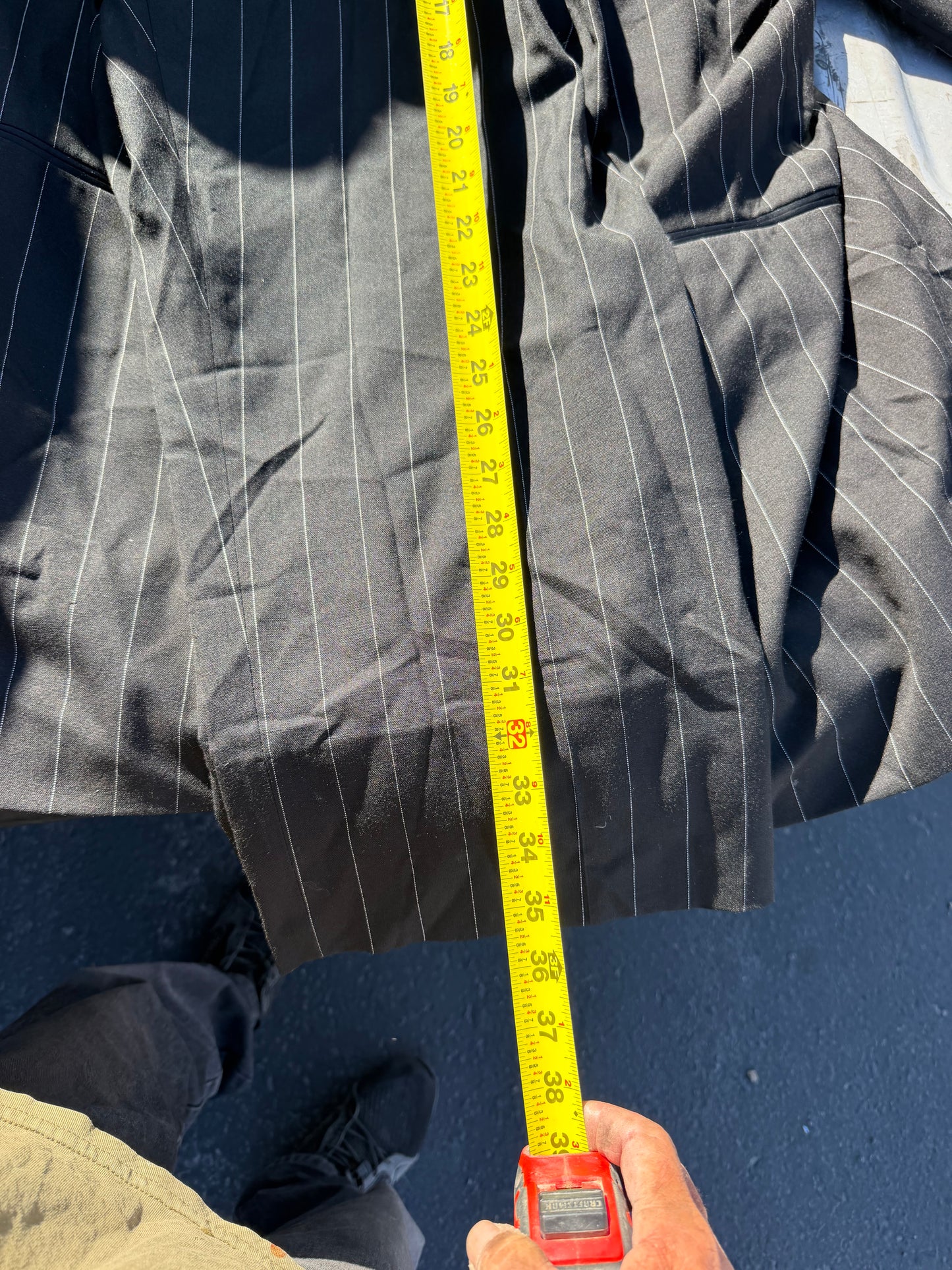 After Six clothing company Business suit ladies suit black with stripes tall and size 45 waistband tall jacket and long pants…