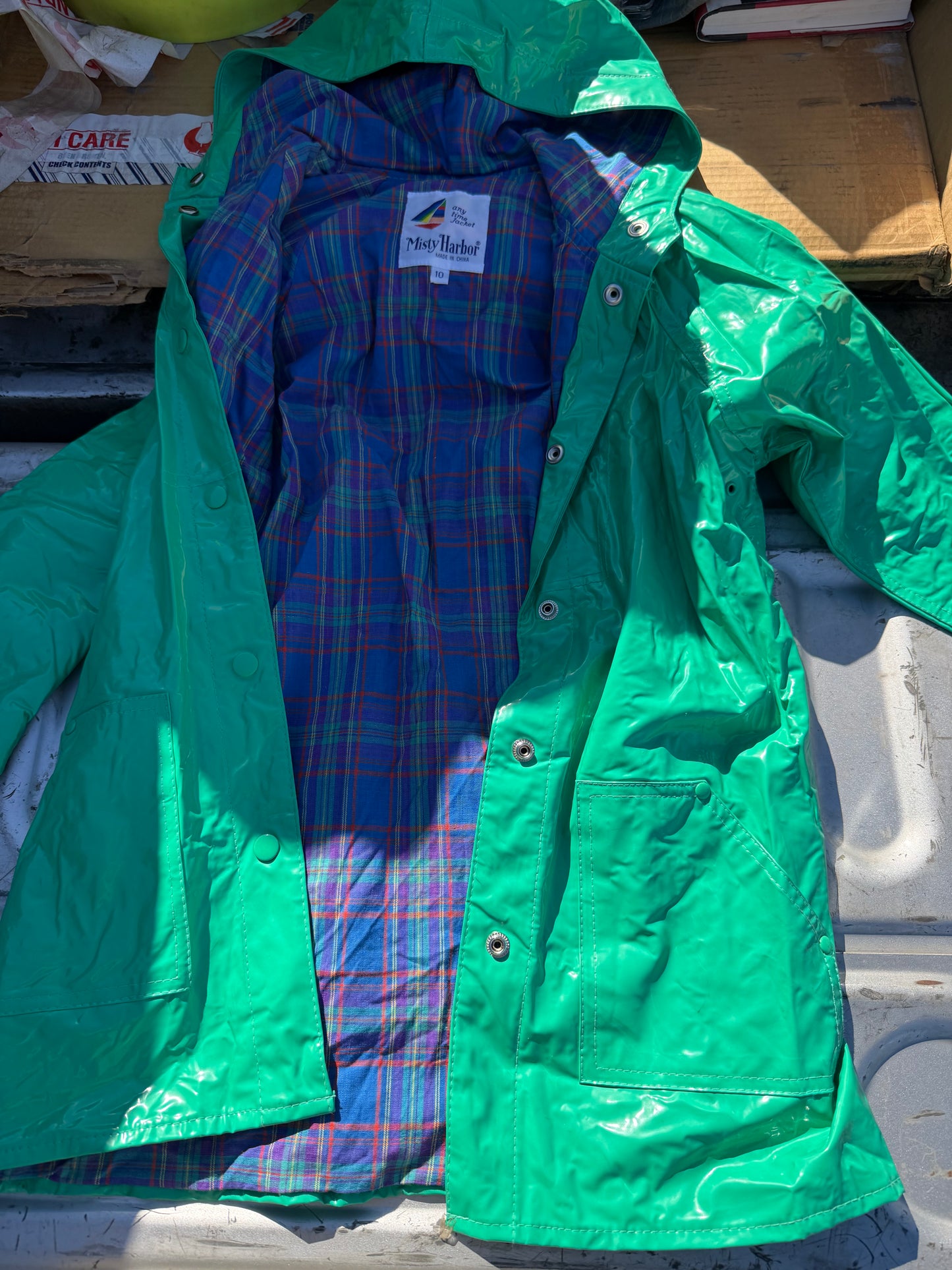 Misty Harbor rain coat size 10 green rainy day coat with cloth liner…