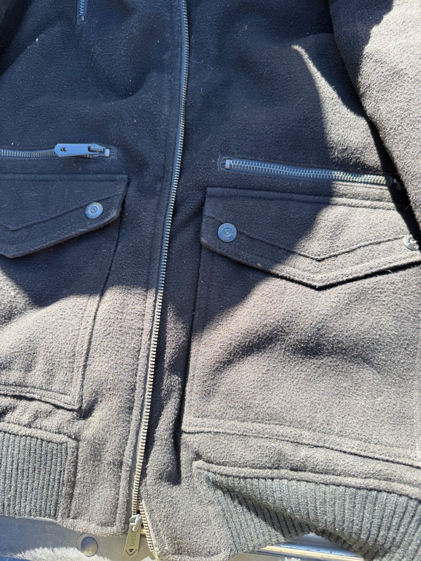 Guess jeans Coat  cotton mix fabric size Medium zipper and button down new…