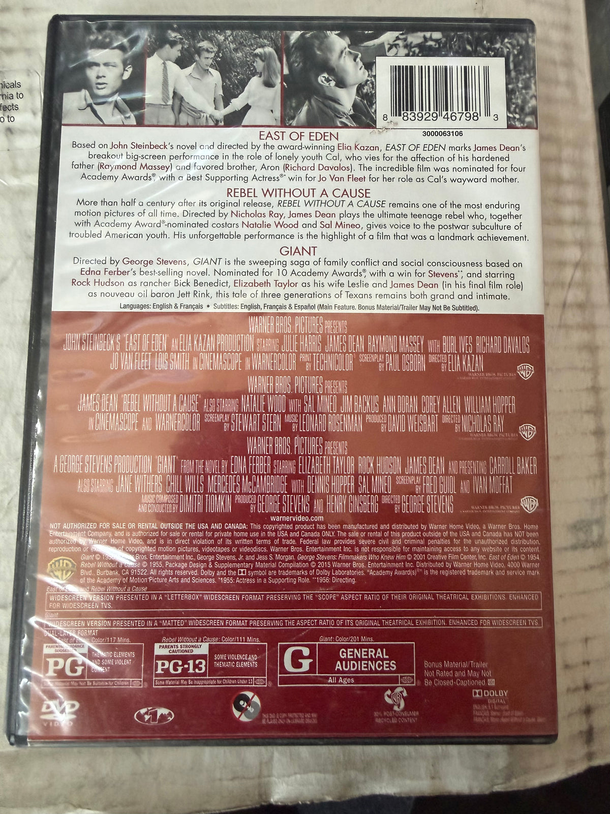 Names Dean 3 film Collection Rated pg Rebel Without a Cuase…