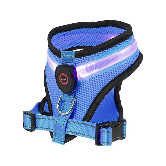 LED Light Glowing Dog Harness Adjustable, Street Safety from Autos, Outdoors Never Lost NEW