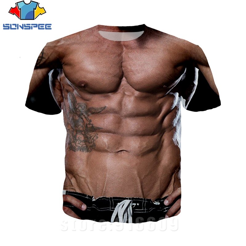 3D Printed Fake Muscle T-shirts Cosplay Costume Buff Front Back Full Printing NEW