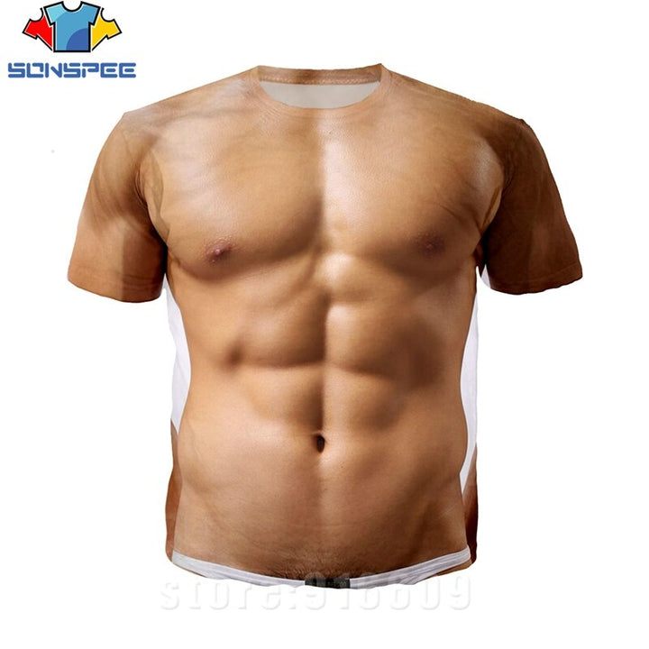 3D Printed Fake Muscle T-shirts Cosplay Costume Buff Front Back Full Printing NEW