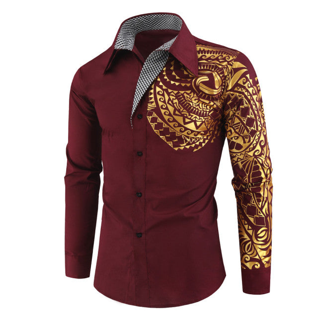 Luxury Gold Black Shirt Men New Slim Fit Long Sleeve NEW