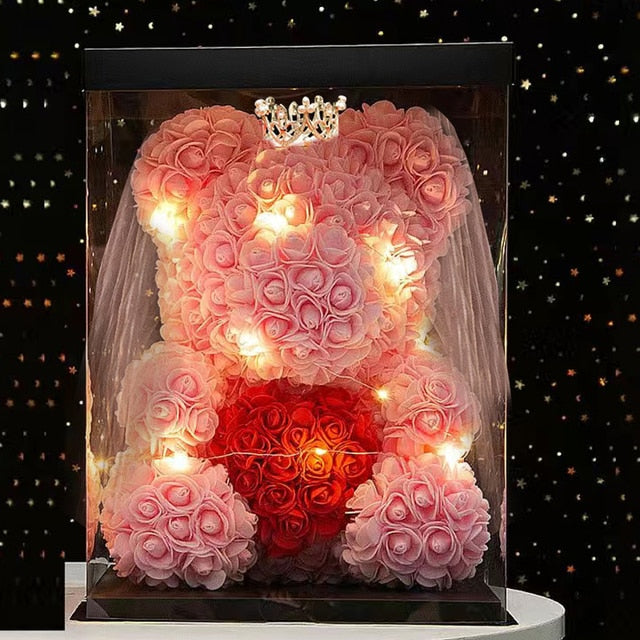 Valentines Day Wedding Decoration Red Rose Bear lights