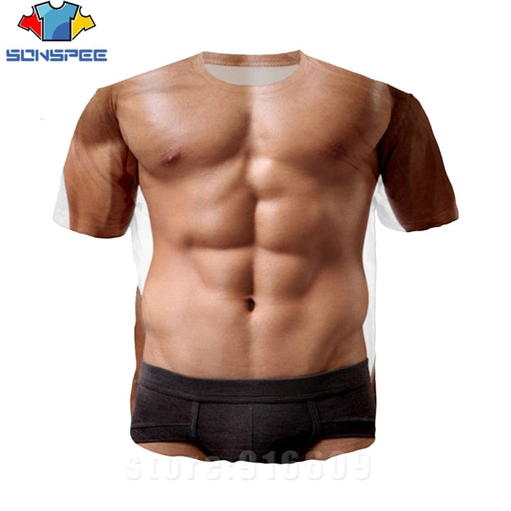 3D Printed Fake Muscle T-shirts Cosplay Costume Buff Front Back Full Printing NEW