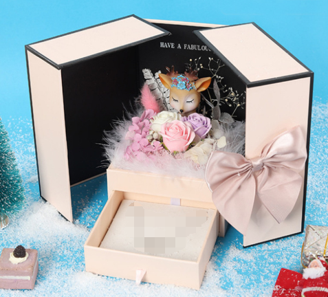 Valentines Day Eternal Rose Flower Gift Box Fawn Bear