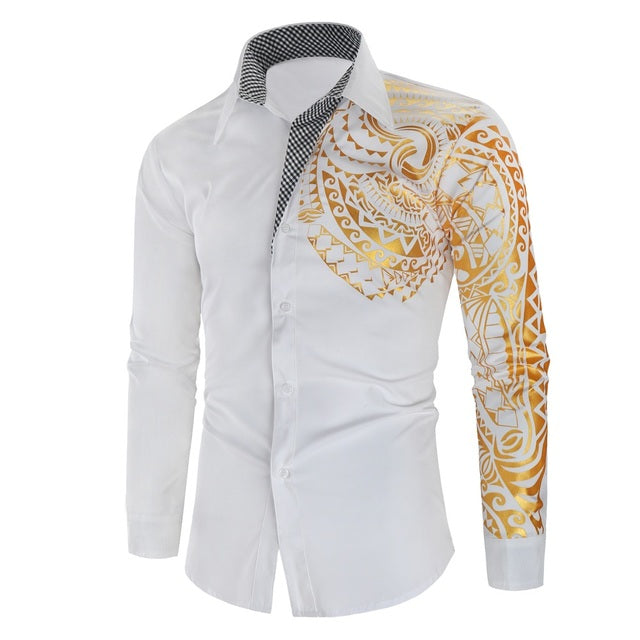 Luxury Gold Black Shirt Men New Slim Fit Long Sleeve NEW