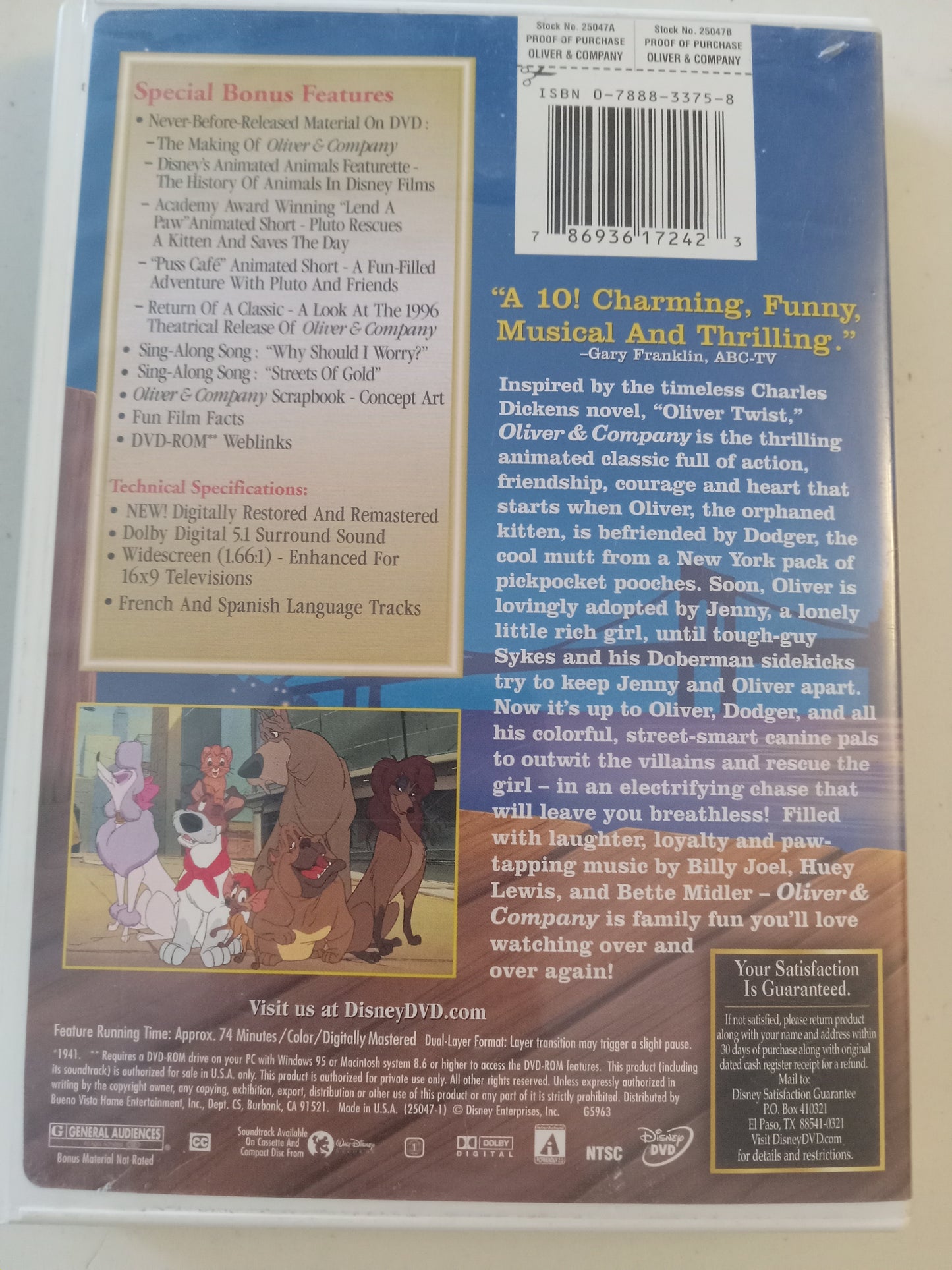 DVD: Oliver And Company (1941, Widescreen  Rated G) Disney USED