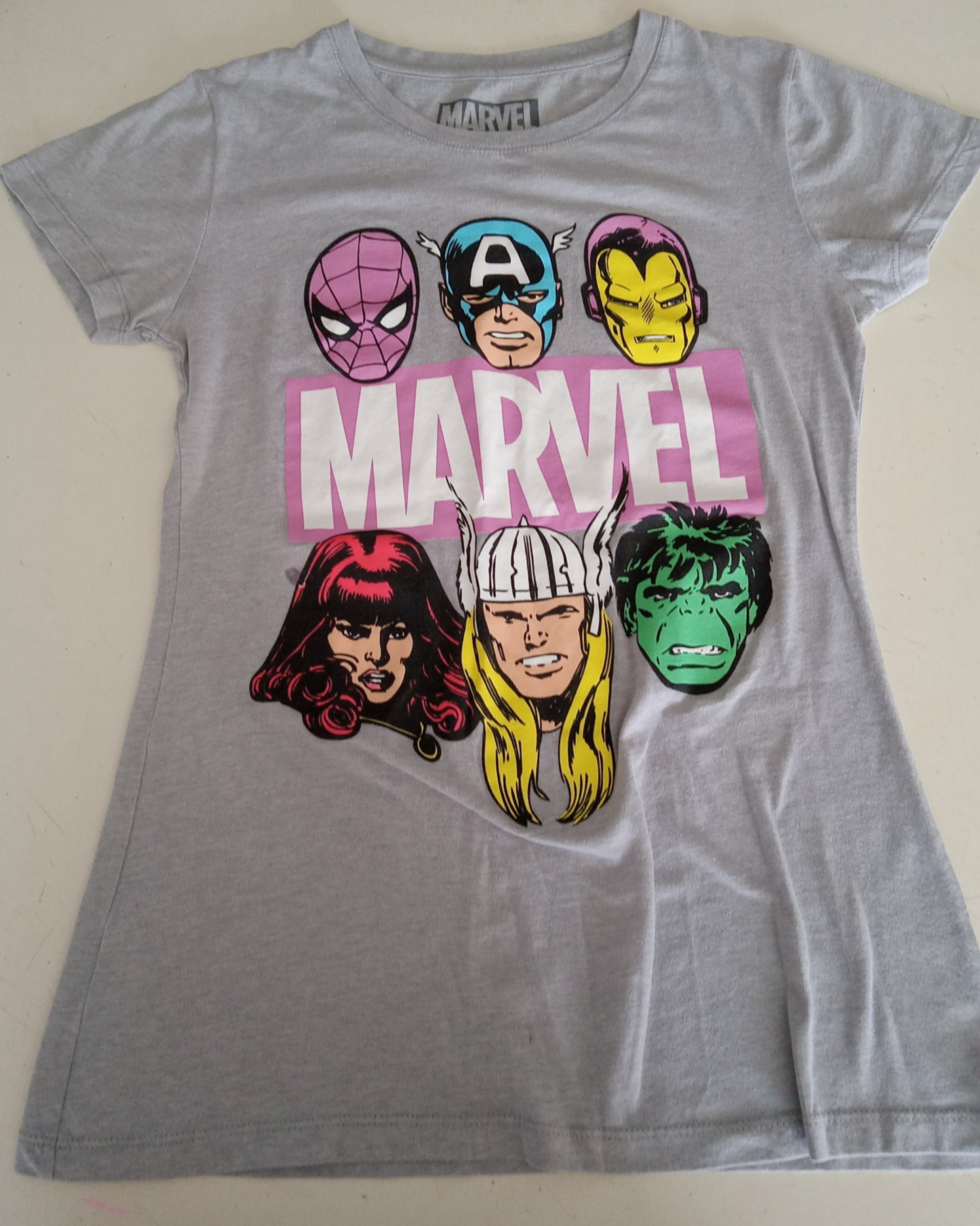 Marvel Avengers T-Shirt Youth M 10-12 Spiderman Hulk Thor Ironman Captain America Black Widow, USED