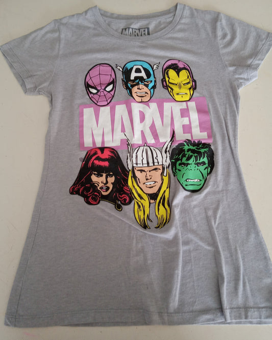 Marvel Avengers T-Shirt Youth M 10-12 Spiderman Hulk Thor Ironman Captain America Black Widow, USED