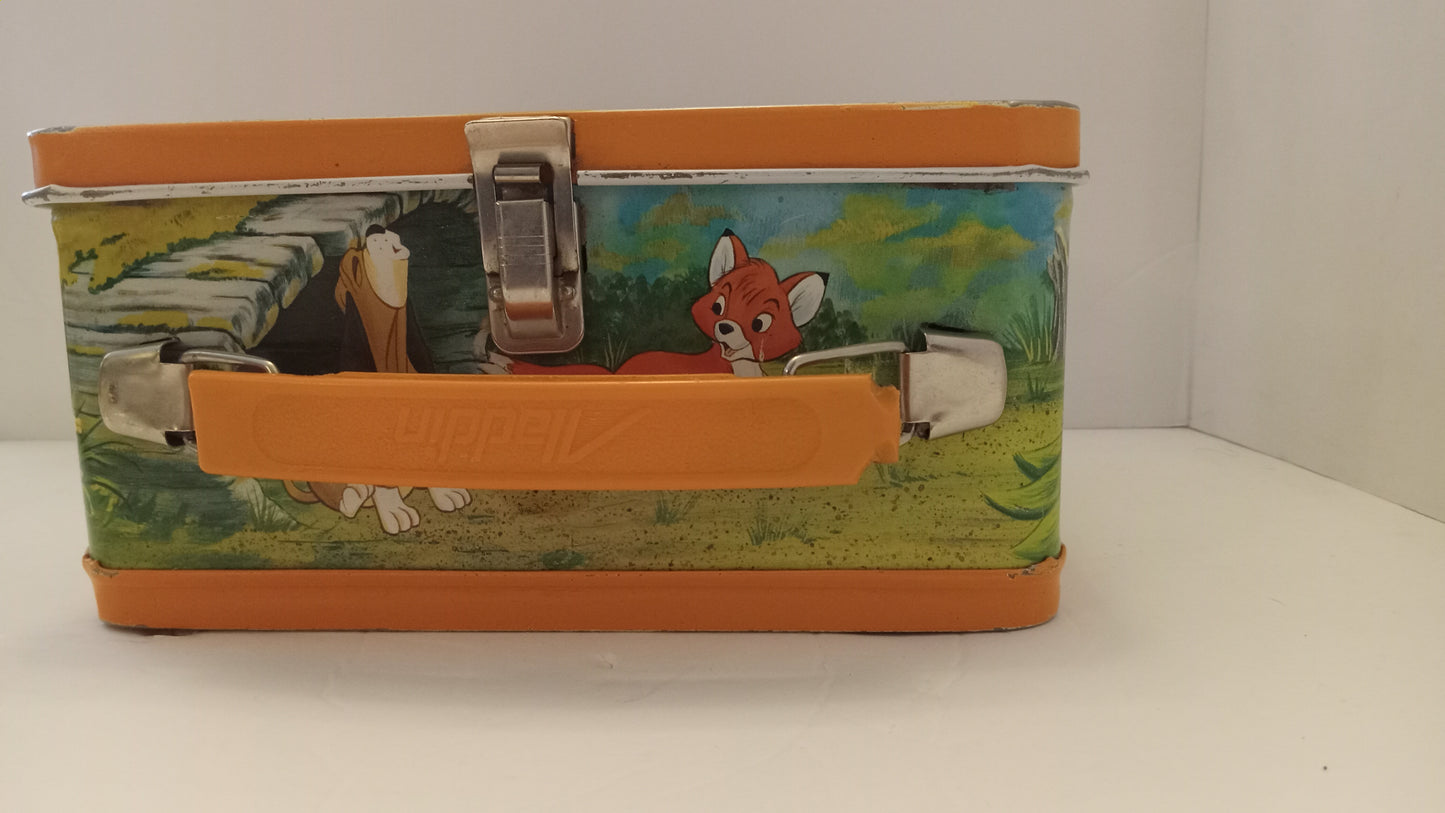 LUNCH BOX Vintage 1981 Disney Fox and the Hound Metal with Matching Thermos Set - Aladdin USED