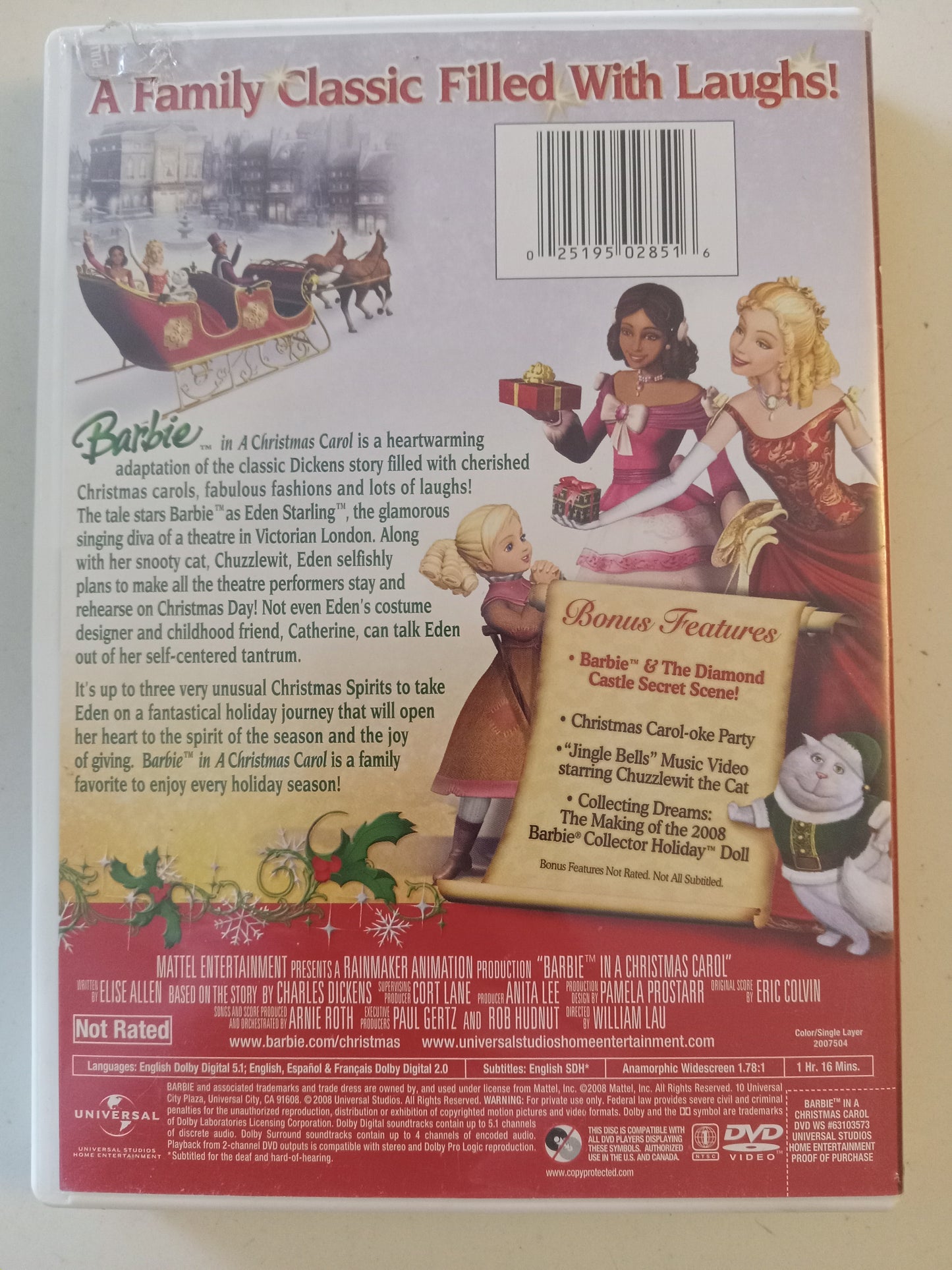 DVD: Barbie In A Christmas Carol (2008, Widescreen, Not Rated) Universal Animation USED