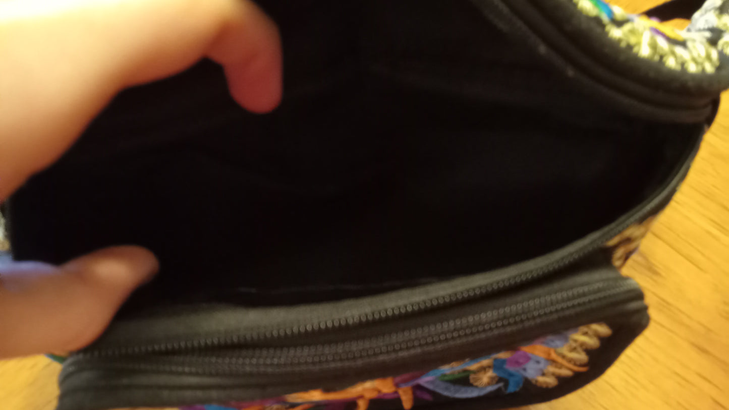 FANNY PACK Ethnic Full Embroidered Crossbody Bag Boho Floral Blue Peony Travel Purse Pouch USED