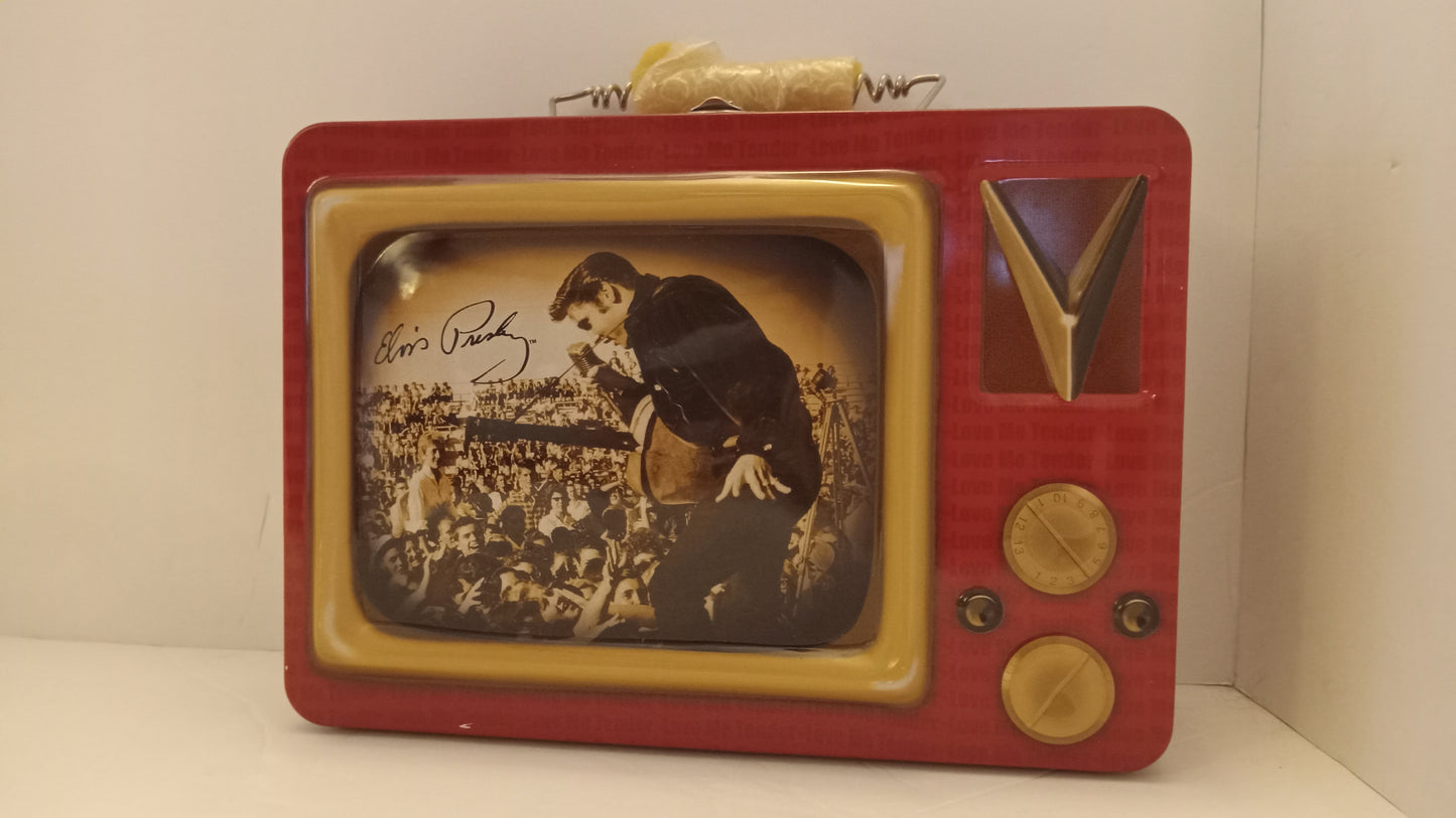 LUNCH BOX Vintage 1999 Vandor Elvis Presley Retro TV Tin Collectible Tote Red USED