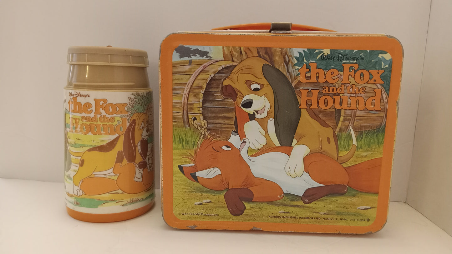 LUNCH BOX Vintage 1981 Disney Fox and the Hound Metal with Matching Thermos Set - Aladdin USED