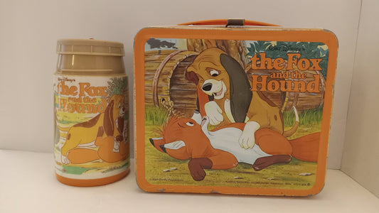 LUNCH BOX Vintage 1981 Disney Fox and the Hound Metal with Matching Thermos Set - Aladdin USED