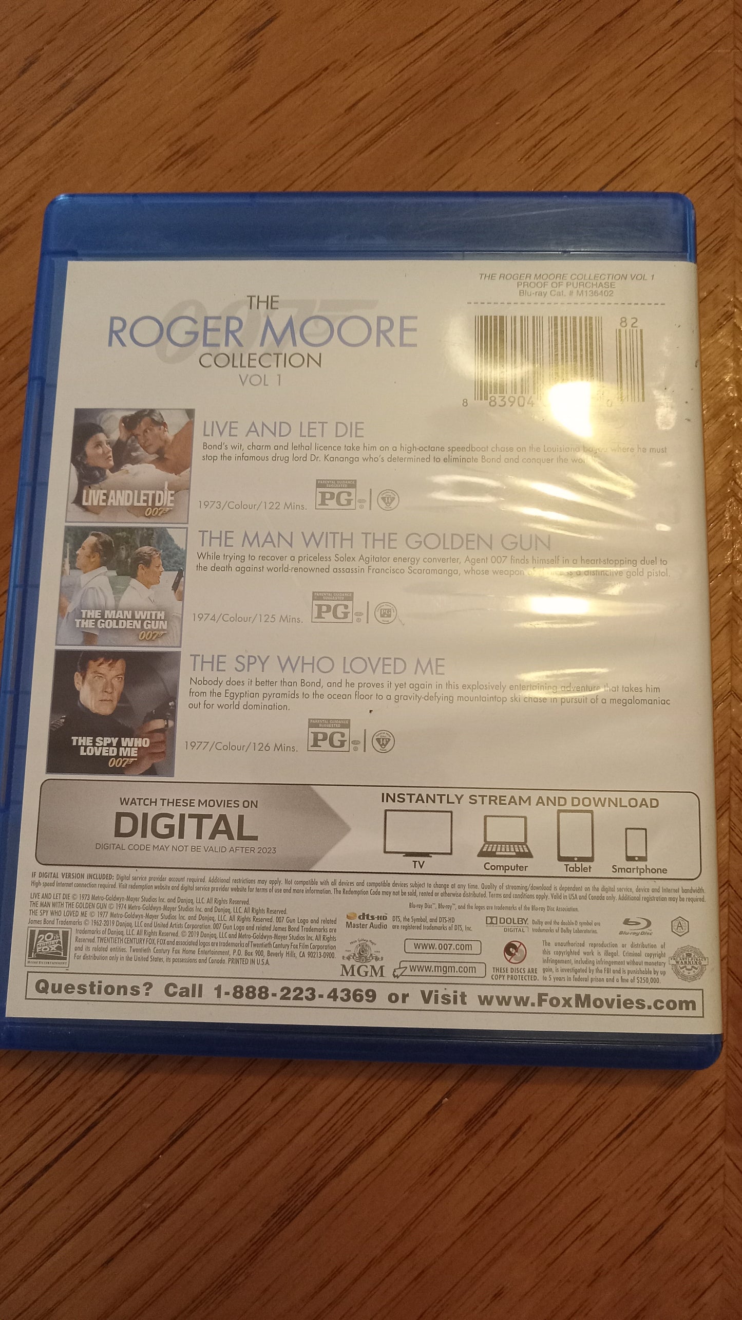 Blu-Ray James Bond, Roger Moore Collection Vol. 1, Live & Let Die, Man With Golden Gun, Spy Who Loved Me Rated PG USED