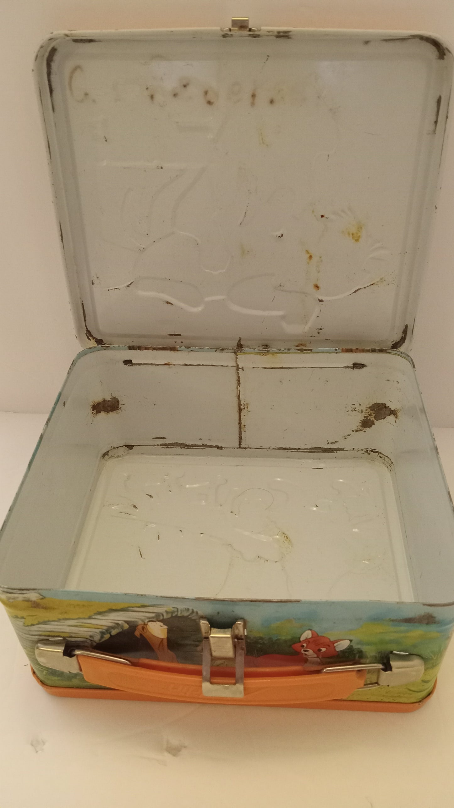 LUNCH BOX Vintage 1981 Disney Fox and the Hound Metal with Matching Thermos Set - Aladdin USED