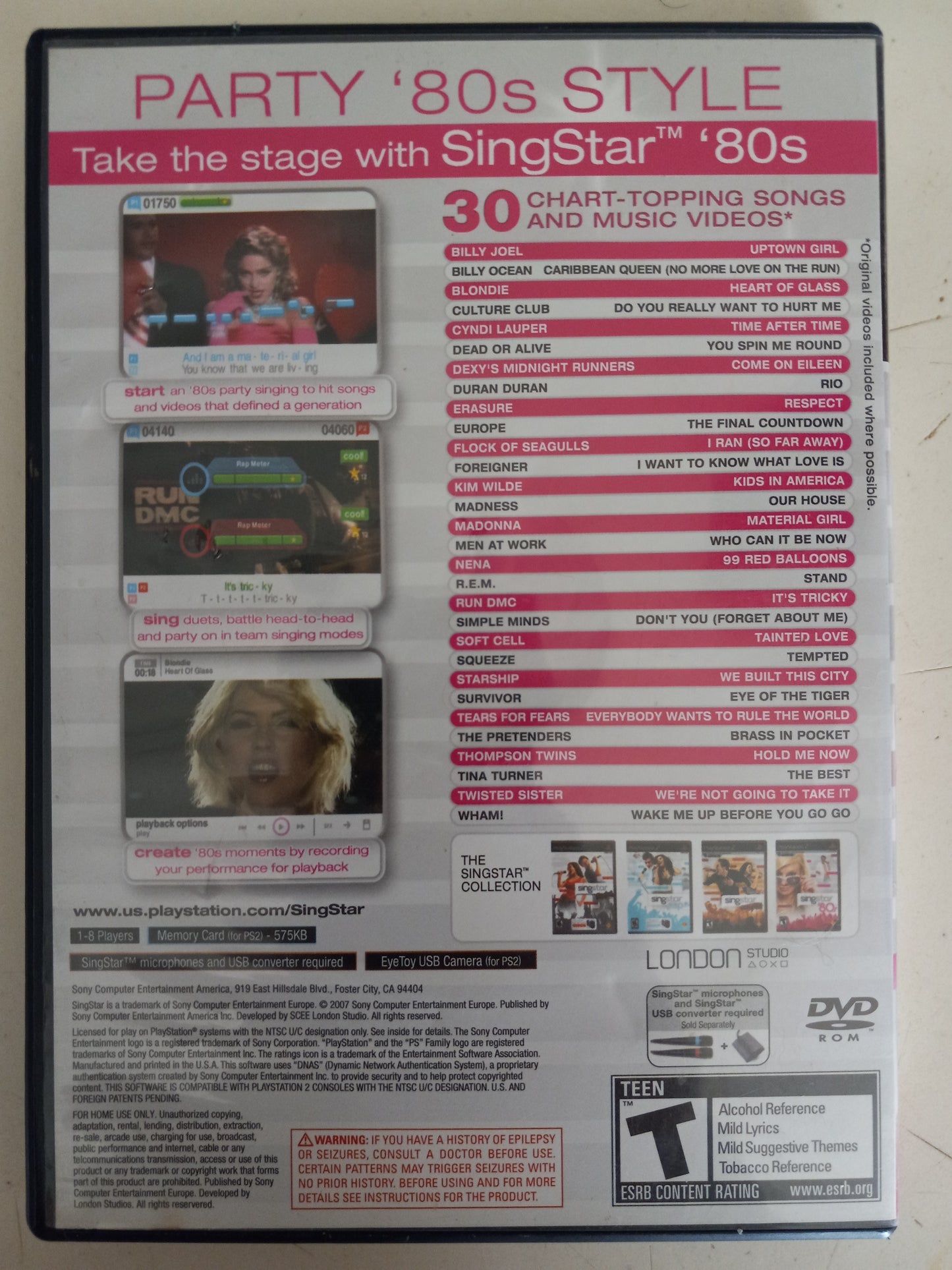 Singstar '80s Playstation 2, PS2 Video Game, Rated T, USED