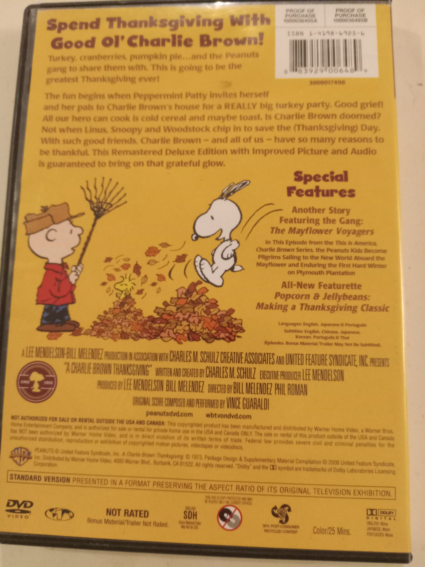 DVD: Charlie Brown Thanksgiving (1973, Fullscreen, Rated PG) Vince Guaralgi USED
