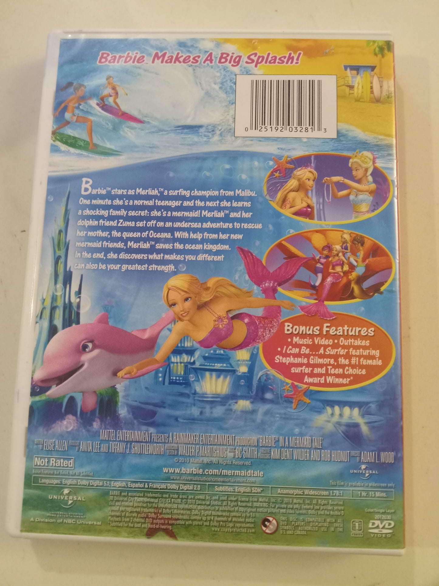 DVD: Barbie in A Mermaid Tale (2010, Widescreen, Not Rated) Universal Animated USED